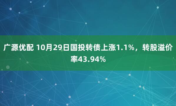 广源优配 10月29日国投转债上涨1.1%，转股溢价率43.94%
